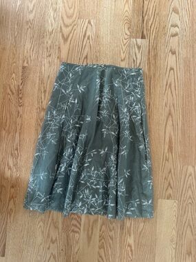 Womens Floral Skirt in Olive Green Size S Cotton and Silk
